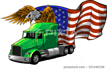 Classic American Truck. Vector illustration with american flag and eagle Classic American Truck. Vector illustration with american flag and eagle 101446296