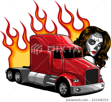 Modern truck vector illustration burn with woman head on white background. digital hand draw 101446354