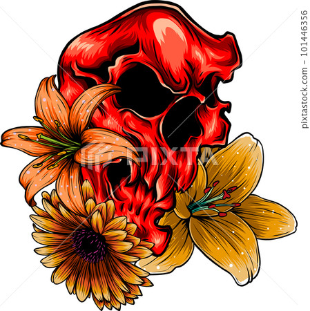 Skull and Flowers Vector Illustration Day of The Dead. digital hand draw 101446356