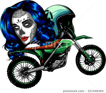 cool motor cross cartoon with with helmet and woman head. vector illustration on white background. 101446404
