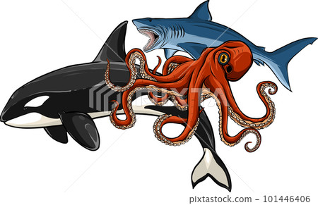 Fish and wild marine animals in ocean. 101446406