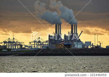 Smoking power plant in industrial port 101446459