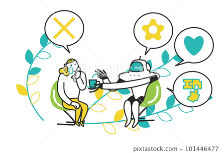 一個女人向機器人諮詢她的煩惱並得到安慰插圖素材 101446477