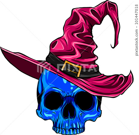 skull with witch hat vector illustration on white background. skull with witch hat vector illustration on white background. 101447018