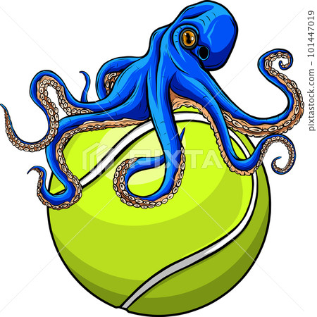 Octopus on tennis ball vector illustration on white background Octopus on tennis ball vector illustration on white background 101447019