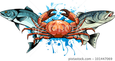 Red crab with fish vector illustration Red crab with fish vector illustration 101447069