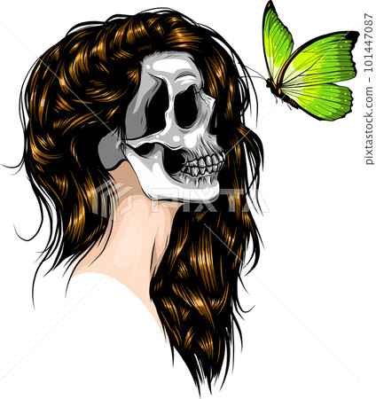 Skull Girl Face with butterlfly vector illustration 101447087