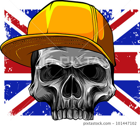vector illustration of England flag and skull with bonnet. 101447102