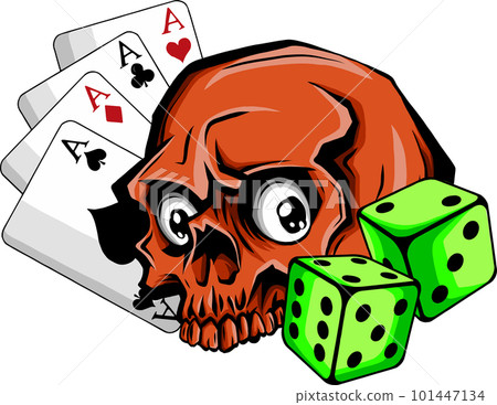 skull Gambling elements concept with royal flush poker skull Gambling elements concept with royal flush poker 101447134