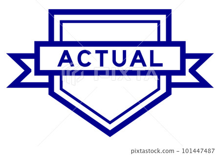 Vintage color pentagon label banner with word actual on white background 101447487