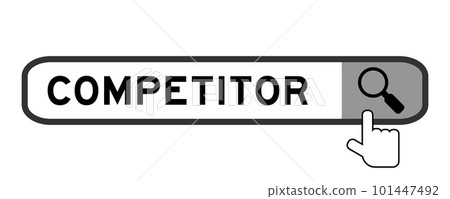 Search banner in word competitor with hand over magnifier icon on white background Search banner in word competitor with hand over magnifier icon on white background 101447492