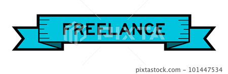 Blue color ribbon label banner with word freelance on white background 101447534