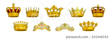 Golden Gem-incrusted Crowns as Monarch Head Adornment Vector Set Golden Gem-incrusted Crowns as Monarch Head Adornment Vector Set 101448543