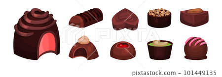 Assorted Chocolate Sweets or Chocolate Praline with Filling Vector Set 101449135