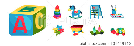 Colorful Children Toys for Playing in Kindergarten or Playroom Vector Set 101449140