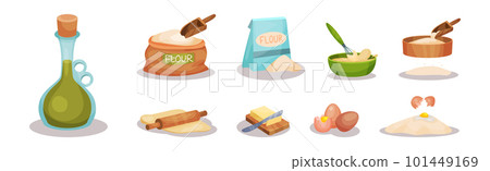 Bakery Ingredients and Stuff for Cake Preparation Vector Set 101449169