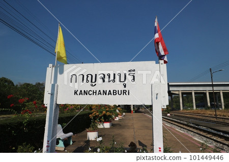 Signboard at Kanchanaburi Station, Thailand Signboard at Kanchanaburi Station, Thailand 101449446