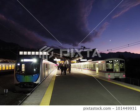 Seibu Chichibu station platform at dusk 101449931
