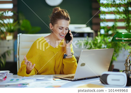 business owner woman talking on phone and working with documents 101449968