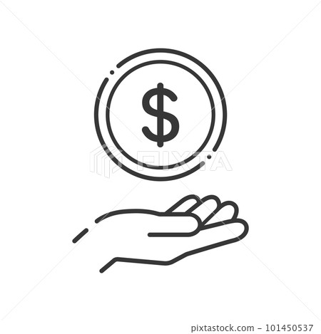 A simple coin with the letter $ and a human hand icon- an image of money and dollars of the United States, Canada, etc. 101450537