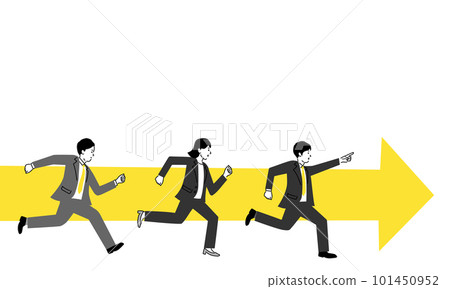 Illustration of businessman running with arrow, copy space on top, vector 101450952