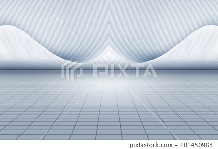 白色弧形結構牆立面與網格地面建築空間背景 101450983