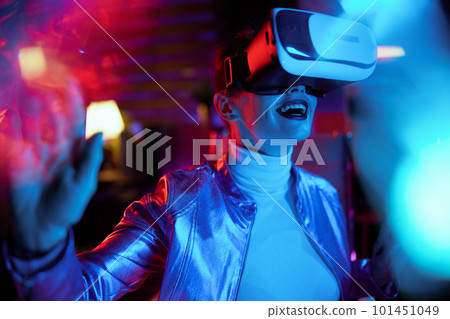 business woman exploring digital cyber world in office business woman exploring digital cyber world in office 101451049