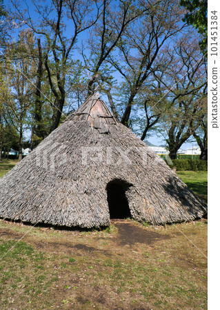 A restored thatched pit dwelling A restored thatched pit dwelling 101451384