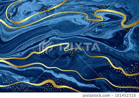 Dark Blue and Gold Marble Abstract Vector Background 101452318