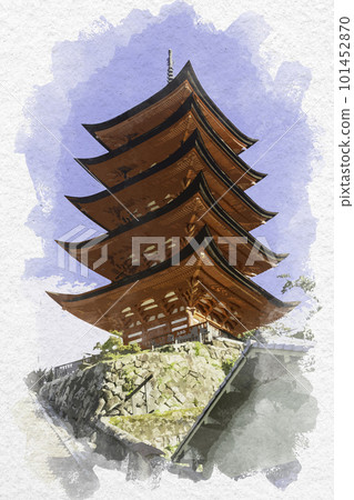 Watercolor style Miyajima Itsukushima Shrine five-storied pagoda Hatsukaichi City, Hiroshima Prefecture Watercolor style Miyajima Itsukushima Shrine five-storied pagoda Hatsukaichi City, Hiroshima Prefecture 101452870