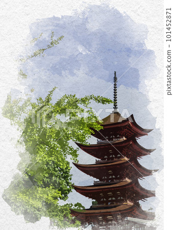 Watercolor style Miyajima Itsukushima Shrine five-storied pagoda Hatsukaichi City, Hiroshima Prefecture Watercolor style Miyajima Itsukushima Shrine five-storied pagoda Hatsukaichi City, Hiroshima Prefecture 101452871
