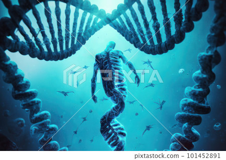 Artistic interpretation of human body created from DNA. Generative AI 101452891