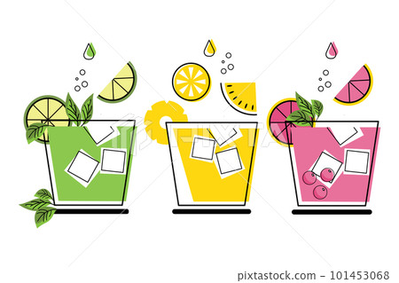 Set of colorful fruit cocktails, soft drinks. Icons, vector 101453068