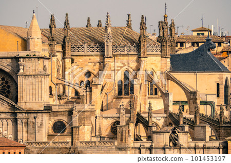 Telephoto lens view of the Cathedral of Toledo. Detail of the apse Telephoto lens view of the Cathedral of Toledo. Detail of the apse 101453197