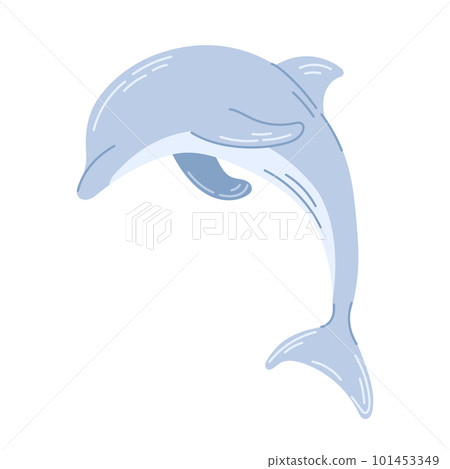 Hand drawn illustration of a blue dolphin. Simple underwater inhabitant. Modern hand drawn flat illustration isolated on white background. 101453349