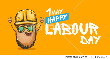 1 may labour day horizontal banner with cartoon funky rock n roll labour potato character with sunglasses and orange helmet isolated on orange background. Mayday cartoon poster design template 1 may labour day horizontal banner with cartoon funky rock n roll labour potato character with sunglasses and orange helmet isolated on orange background. Mayday cartoon poster design template 101453624