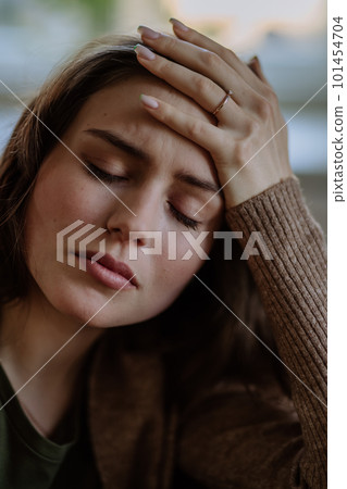 Portrait of unhappy young woman, concept of mental health. Portrait of unhappy young woman, concept of mental health. 101454704