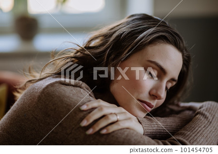Portrait of unhappy young woman, concept of mental health. Portrait of unhappy young woman, concept of mental health. 101454705