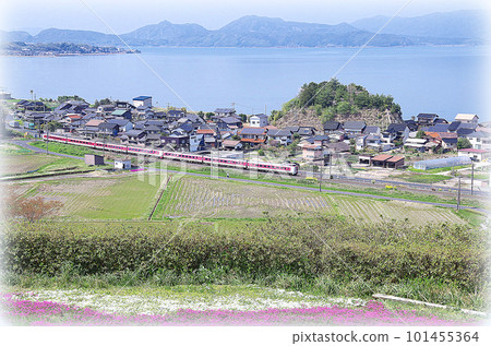 Scenery along the Nakaumi line where the limited express Yakumo runs (illustration style) Scenery along the Nakaumi line where the limited express Yakumo runs (illustration style) 101455364