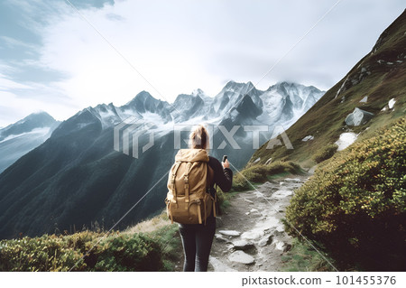 Adventurous Climber Trekking to Conquer the Mountain Peak. Generative AI Adventurous Climber Trekking to Conquer the Mountain Peak. Generative AI 101455376