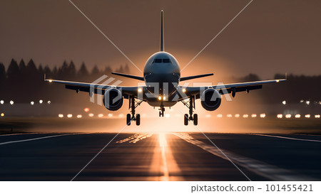 Departure to the Skies: Airplane Taking Off from the Airport. Generative AI 101455421