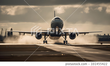 Departure to the Skies: Airplane Taking Off from the Airport. Generative AI 101455422