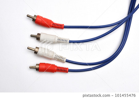 Stereo analog cable with tulip RCA plug on white background Stereo analog cable with tulip RCA plug on white background 101455476