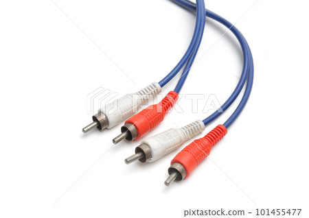 Stereo analog cable with tulip RCA plug on white background Stereo analog cable with tulip RCA plug on white background 101455477