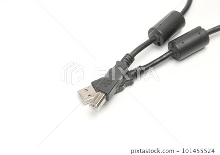 USB A and USB B printer plug cable on white background USB A and USB B printer plug cable on white background 101455524