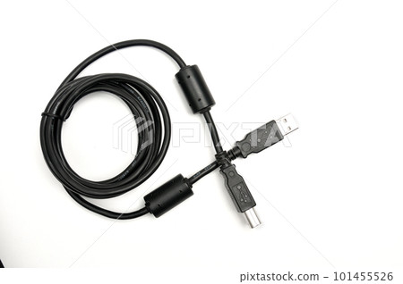 USB A and USB B printer plug cable on white background USB A and USB B printer plug cable on white background 101455526