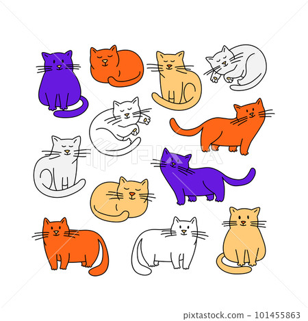 Cute chabby cats thin line icons background pattern. Cute chabby cats thin line icons background pattern. 101455863