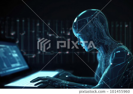 Machine learning. Artificial intelligence robot on futuristic background. Generative AI Machine learning. Artificial intelligence robot on futuristic background. Generative AI 101455960