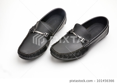 Men's leather moccasins on a white background 101456366