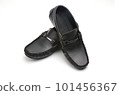 Men's leather moccasins on a white background 101456367
